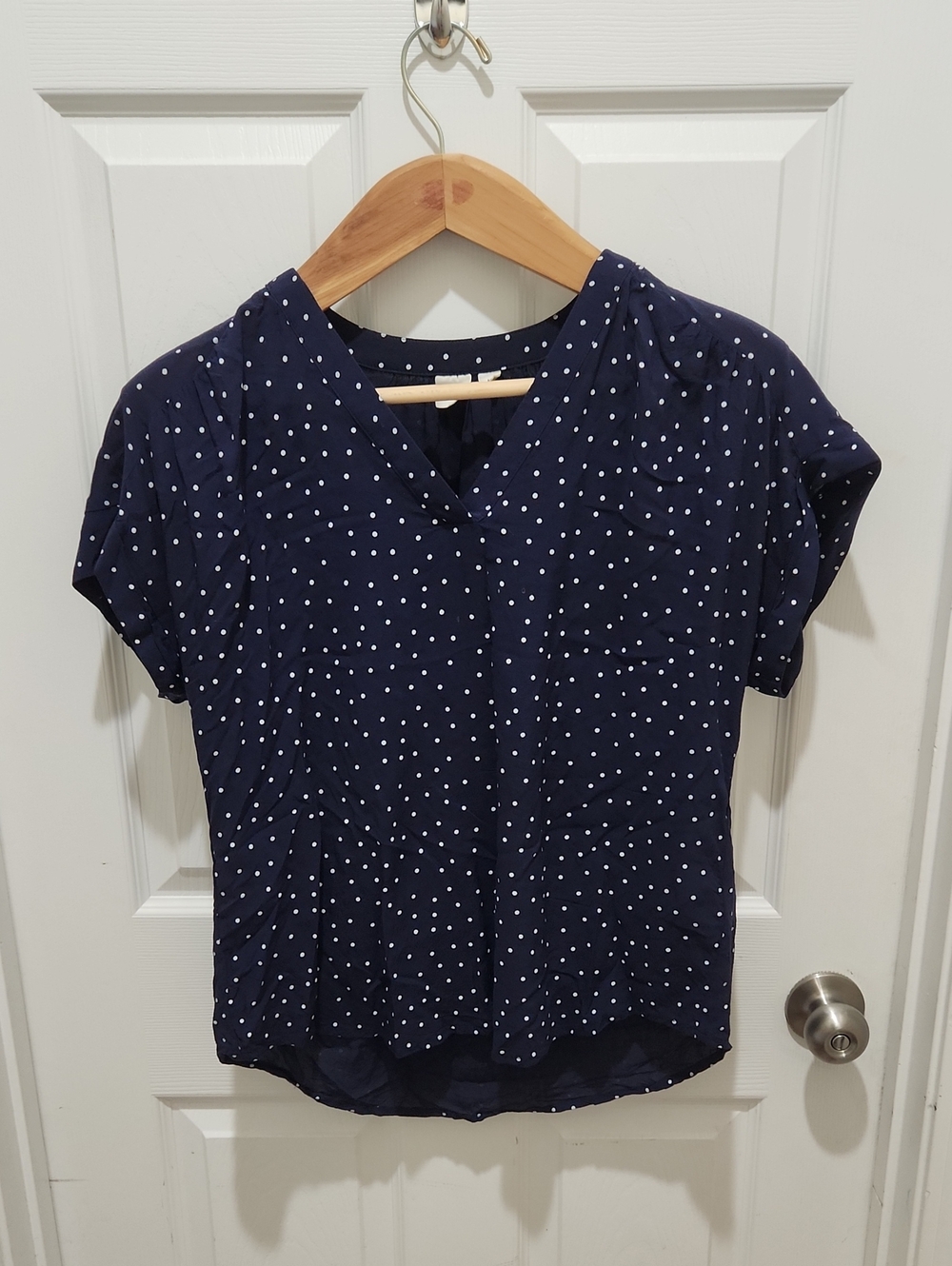 GAP Navy Polka Dot V-Neck Blouse